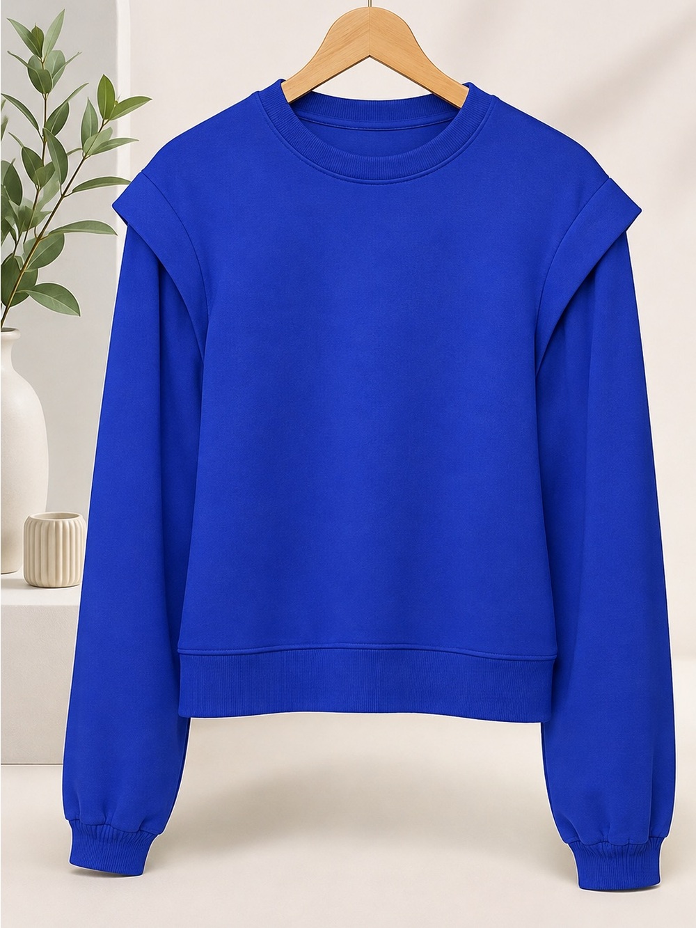 CALIA by Carrie Underwood Pleated  Shoulder Royal Blue Crewneck Sweatshirt (368)